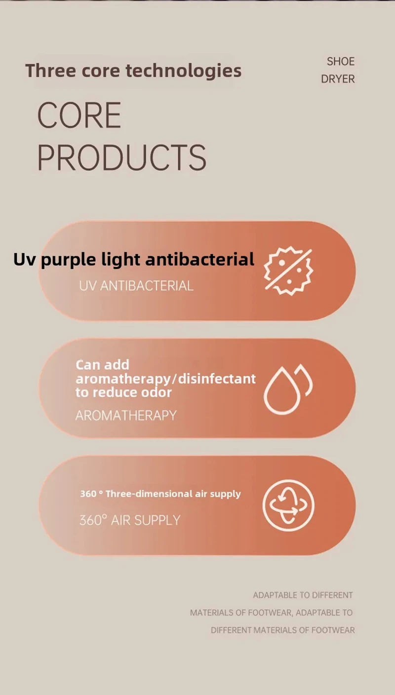 Smart Shoe Dryer | UV Deodorizing, Antibacterial, Multi-speed Timing Contro,l Home Dryer Disinfectant