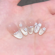 24pcs Pink Flower Almond Press on Nails Kawaii False Nails Wearable Stick-on Nails Fake Nail