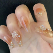 24Pcs/Set Wearing Short Fake Nails for Girls Press on Nail Tips Full Cover Acrylic with Diamonds False Nails Art Free Shipping