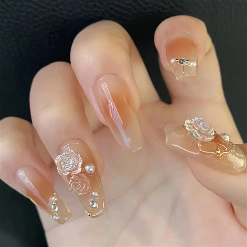 24Pcs/Set Wearing Short Fake Nails for Girls Press on Nail Tips Full Cover Acrylic with Diamonds False Nails Art Free Shipping
