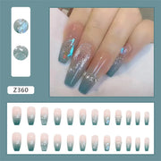 24Pcs/Set Wearing Short Fake Nails for Girls Press on Nail Tips Full Cover Acrylic with Diamonds False Nails Art Free Shipping