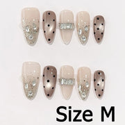 Handmade Almond Nail Art Silver Cat Eye Ink Wash Marble Sparkly Piled Rhinestone Black Chic False Nails Reusable Press on Nails