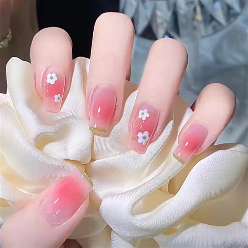 24Pcs/Set Wearing Short Fake Nails for Girls Press on Nail Tips Full Cover Acrylic with Diamonds False Nails Art Free Shipping