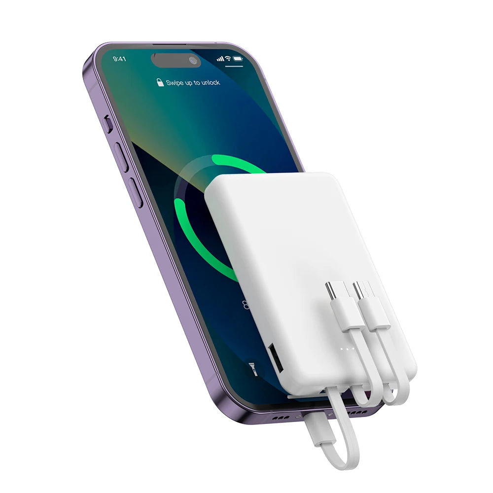 Mini 5000mAh Power Bank – 3 Built-In Charging Cables | Compact Portable Charger