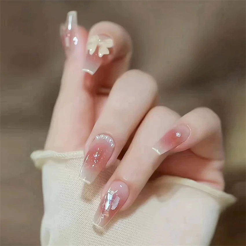 24Pcs/Set Wearing Short Fake Nails for Girls Press on Nail Tips Full Cover Acrylic with Diamonds False Nails Art Free Shipping