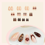 Fake Nails Leopard Print Almond Shape for Women Reusable Press on Artificial Nail Tips Full Cover Manicure Kit 24pcs Set BU