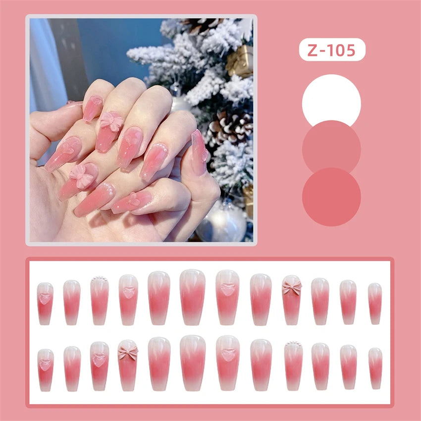 24Pcs/Set Wearing Short Fake Nails for Girls Press on Nail Tips Full Cover Acrylic with Diamonds False Nails Art Free Shipping