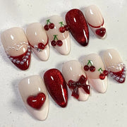 24pcs Pink Flower Almond Press on Nails Kawaii False Nails Wearable Stick-on Nails Fake Nail