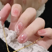 24Pcs/Set Sweet Love Fake Nail with Gradient French Press on Nails Reusable Short Full Cover Nail Tips for Women Wholesale