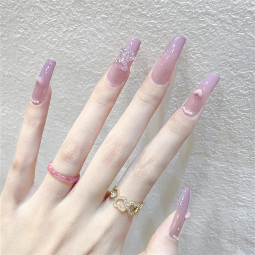 24Pcs/Set Wearing Short Fake Nails for Girls Press on Nail Tips Full Cover Acrylic with Diamonds False Nails Art Free Shipping