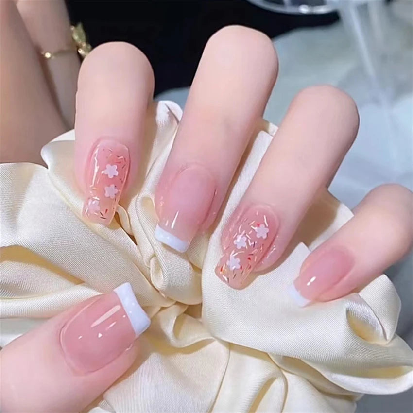 24Pcs/Set Wearing Short Fake Nails for Girls Press on Nail Tips Full Cover Acrylic with Diamonds False Nails Art Free Shipping