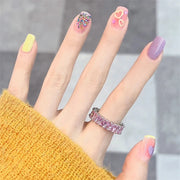 24Pcs/Set Wearing Short Fake Nails for Girls Press on Nail Tips Full Cover Acrylic with Diamonds False Nails Art Free Shipping