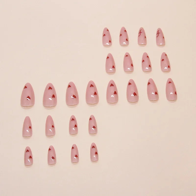 24Pcs/Set Sweet Love Fake Nail with Gradient French Press on Nails Reusable Short Full Cover Nail Tips for Women Wholesale