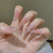 24Pcs/Set Wearing Short Fake Nails for Girls Press on Nail Tips Full Cover Acrylic with Diamonds False Nails Art Free Shipping