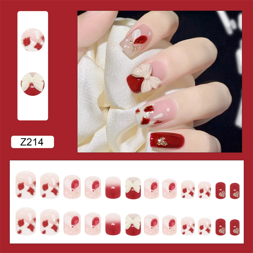 24Pcs/Set Wearing Short Fake Nails for Girls Press on Nail Tips Full Cover Acrylic with Diamonds False Nails Art Free Shipping