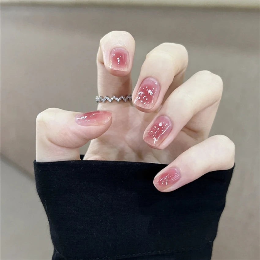 24Pcs/Set Wearing Short Fake Nails for Girls Press on Nail Tips Full Cover Acrylic with Diamonds False Nails Art Free Shipping