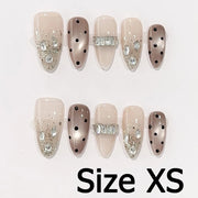 Handmade Almond Nail Art Silver Cat Eye Ink Wash Marble Sparkly Piled Rhinestone Black Chic False Nails Reusable Press on Nails