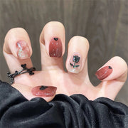 24Pcs/Set Wearing Short Fake Nails for Girls Press on Nail Tips Full Cover Acrylic with Diamonds False Nails Art Free Shipping