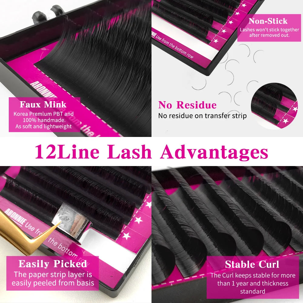 Abonnie B/C/CC/D Classic Individual Eyelashes Extensions Fluffy Volume Lashes Supply All Size