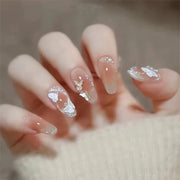 24Pcs/Set Wearing Short Fake Nails for Girls Press on Nail Tips Full Cover Acrylic with Diamonds False Nails Art Free Shipping