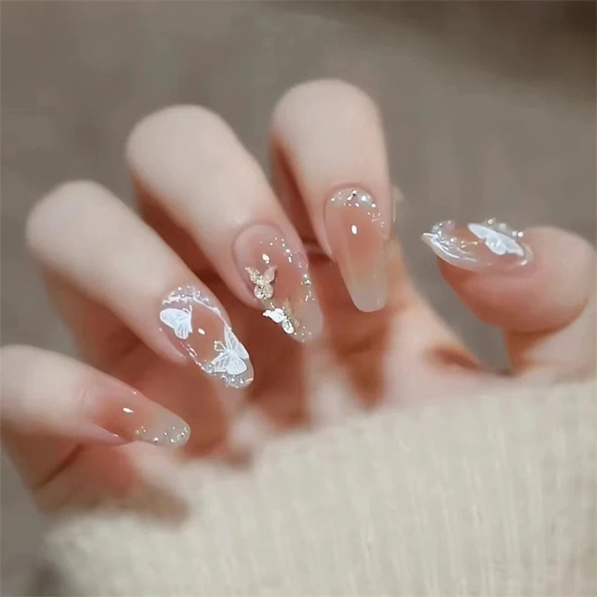24Pcs/Set Wearing Short Fake Nails for Girls Press on Nail Tips Full Cover Acrylic with Diamonds False Nails Art Free Shipping
