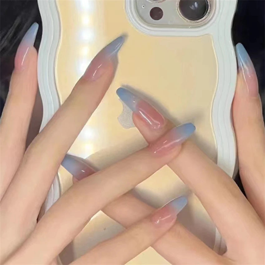 24Pcs/Set Wearing Short Fake Nails for Girls Press on Nail Tips Full Cover Acrylic with Diamonds False Nails Art Free Shipping