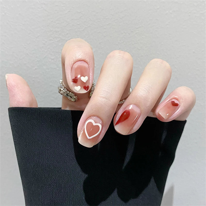 24Pcs/Set Wearing Short Fake Nails for Girls Press on Nail Tips Full Cover Acrylic with Diamonds False Nails Art Free Shipping