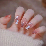 24Pcs/Set Wearing Short Fake Nails for Girls Press on Nail Tips Full Cover Acrylic with Diamonds False Nails Art Free Shipping