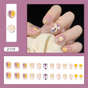24Pcs/Set Wearing Short Fake Nails for Girls Press on Nail Tips Full Cover Acrylic with Diamonds False Nails Art Free Shipping