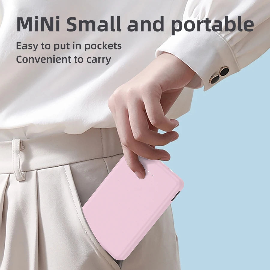 Mini 5000mAh Power Bank – 3 Built-In Charging Cables | Compact Portable Charger