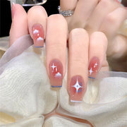 24Pcs/Set Wearing Short Fake Nails for Girls Press on Nail Tips Full Cover Acrylic with Diamonds False Nails Art Free Shipping