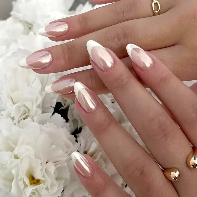 24Pcs/Set Sweet Love Fake Nail with Gradient French Press on Nails Reusable Short Full Cover Nail Tips for Women Wholesale