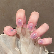 24Pcs/Set Wearing Short Fake Nails for Girls Press on Nail Tips Full Cover Acrylic with Diamonds False Nails Art Free Shipping