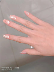 10pcs Cute False Short Nails Glossy Pink Star Press On Square Nails With Glitter Natural Unbreakable Wear For Girls Woman