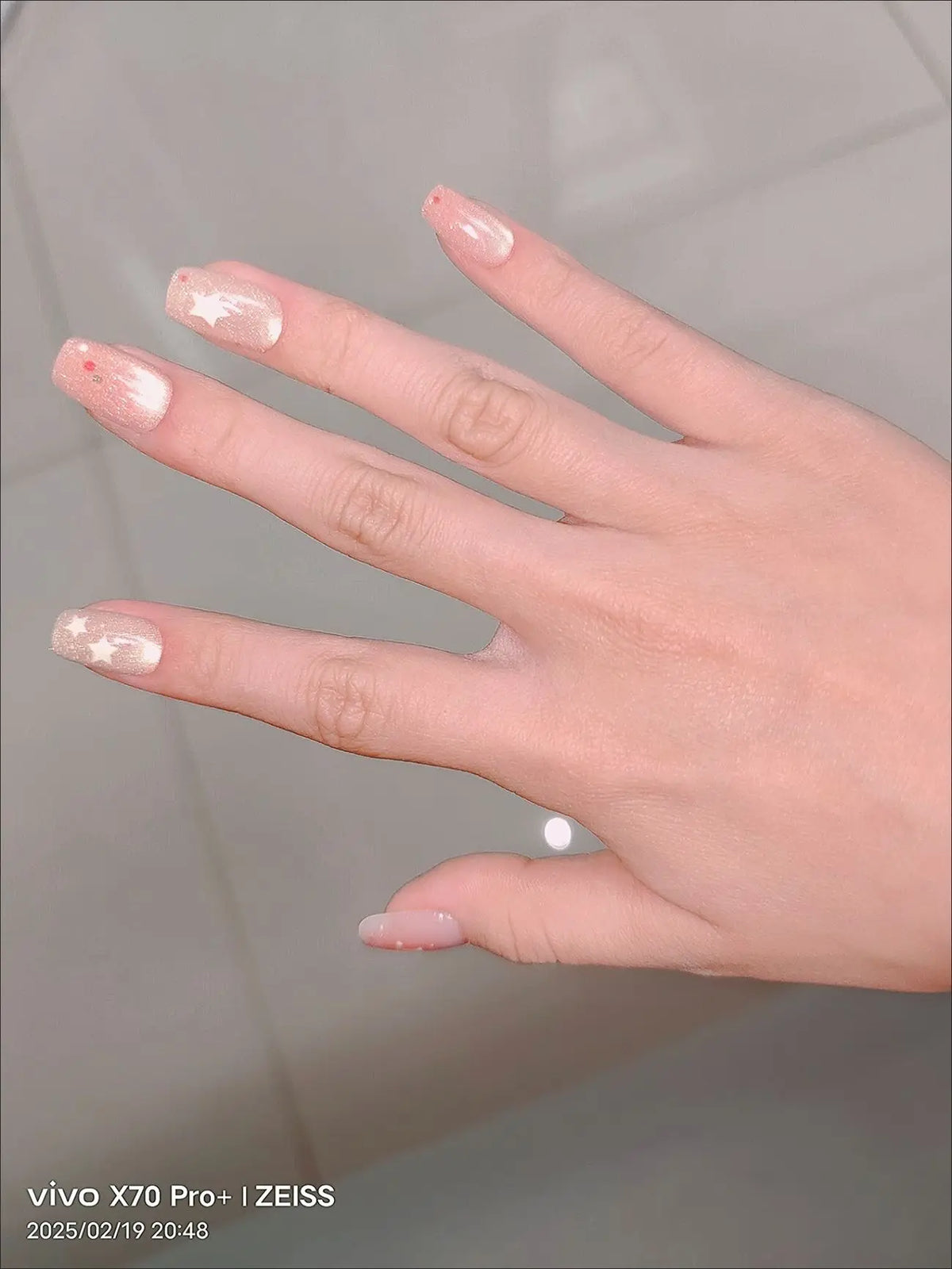 10pcs Cute False Short Nails Glossy Pink Star Press On Square Nails With Glitter Natural Unbreakable Wear For Girls Woman