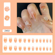 24Pcs/Set Wearing Short Fake Nails for Girls Press on Nail Tips Full Cover Acrylic with Diamonds False Nails Art Free Shipping