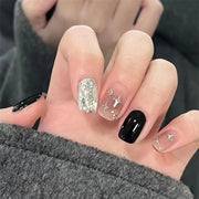 24Pcs/Set Wearing Short Fake Nails for Girls Press on Nail Tips Full Cover Acrylic with Diamonds False Nails Art Free Shipping