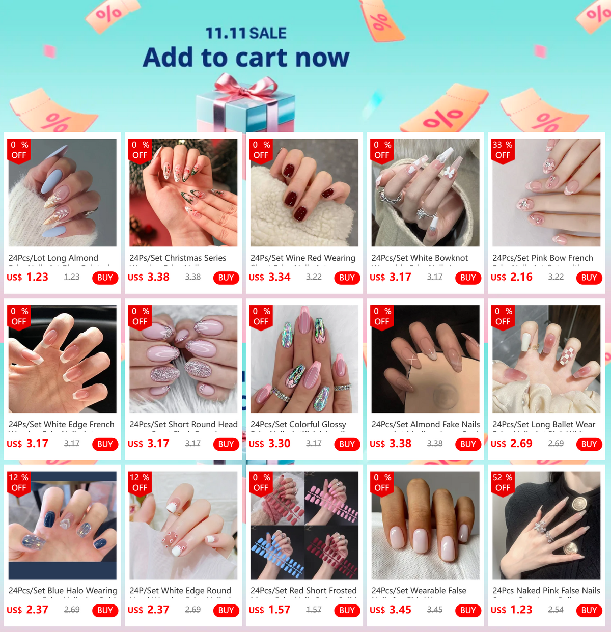 24Pcs/Set Wearing Short Fake Nails for Girls Press on Nail Tips Full Cover Acrylic with Diamonds False Nails Art Free Shipping